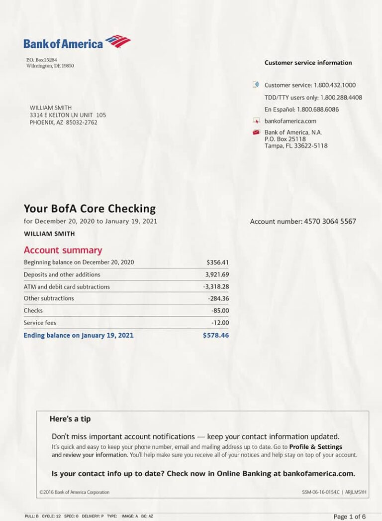Bank of America Statement Template – PSD File