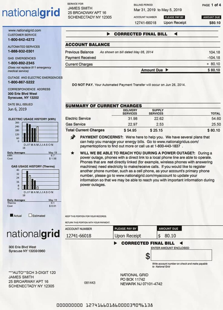 Nevada Utility Bill Template USA Proof of address
