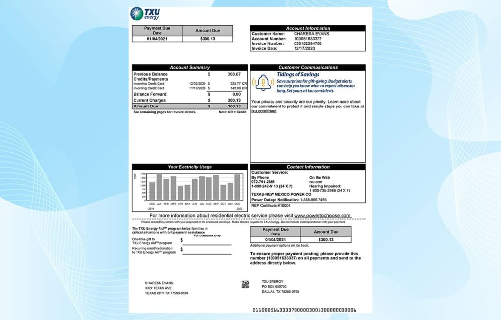 New Mexico Utility Bill Template USA Proof of address